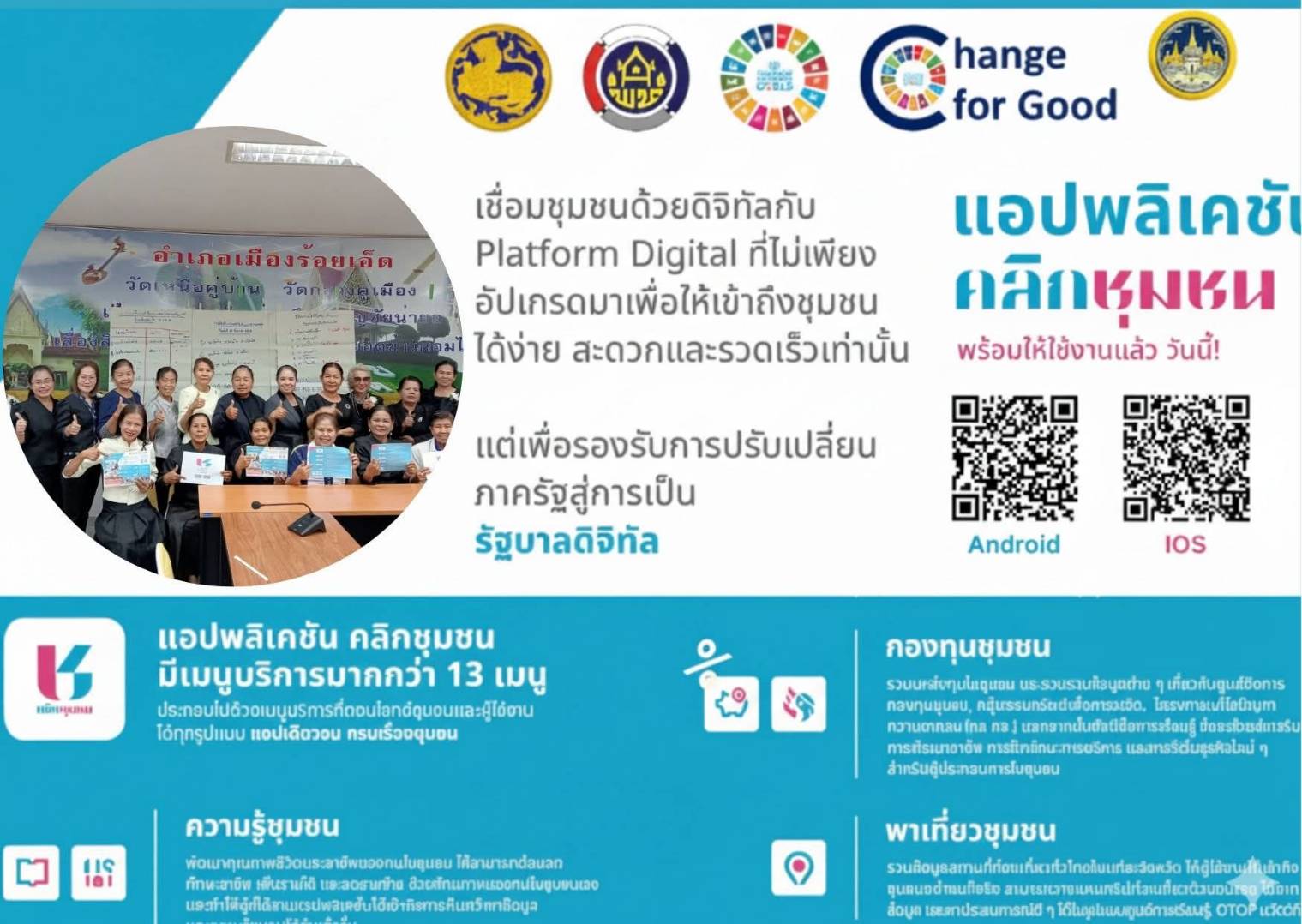 @สำนักงานพัฒนาชุมชนอำเภอเมืองร้อยเอ็ด ได้ส่งเสริมและขับเคลื่อนกิจกรรมการให้บริการและการใช้ประโยชน์จากแพลตฟอร์มบริการดิจิทัล “Click ชุมชน” 