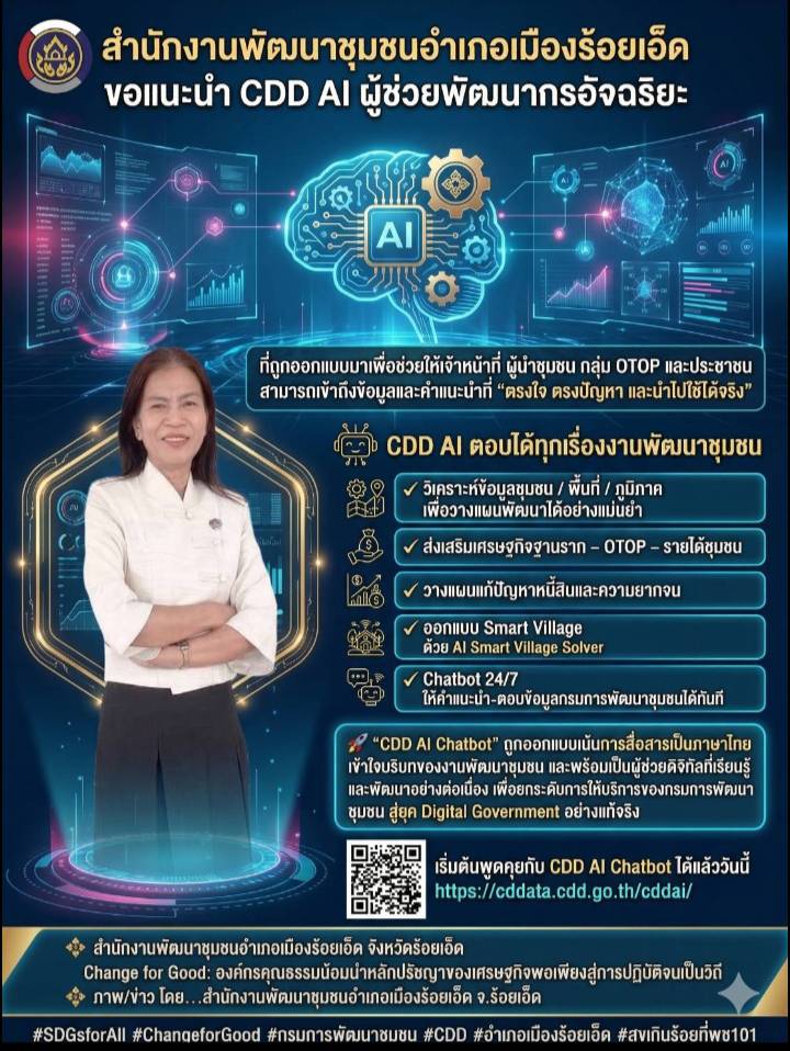 @พช.เมืองร้อยเอ็ด @ เชิญชวนพี่น้องชาวร้อยเอ็ด ร่วมใช้ “CDD AI” ผู้ช่วยอัจฉริยะด้านการพัฒนาชุมชน