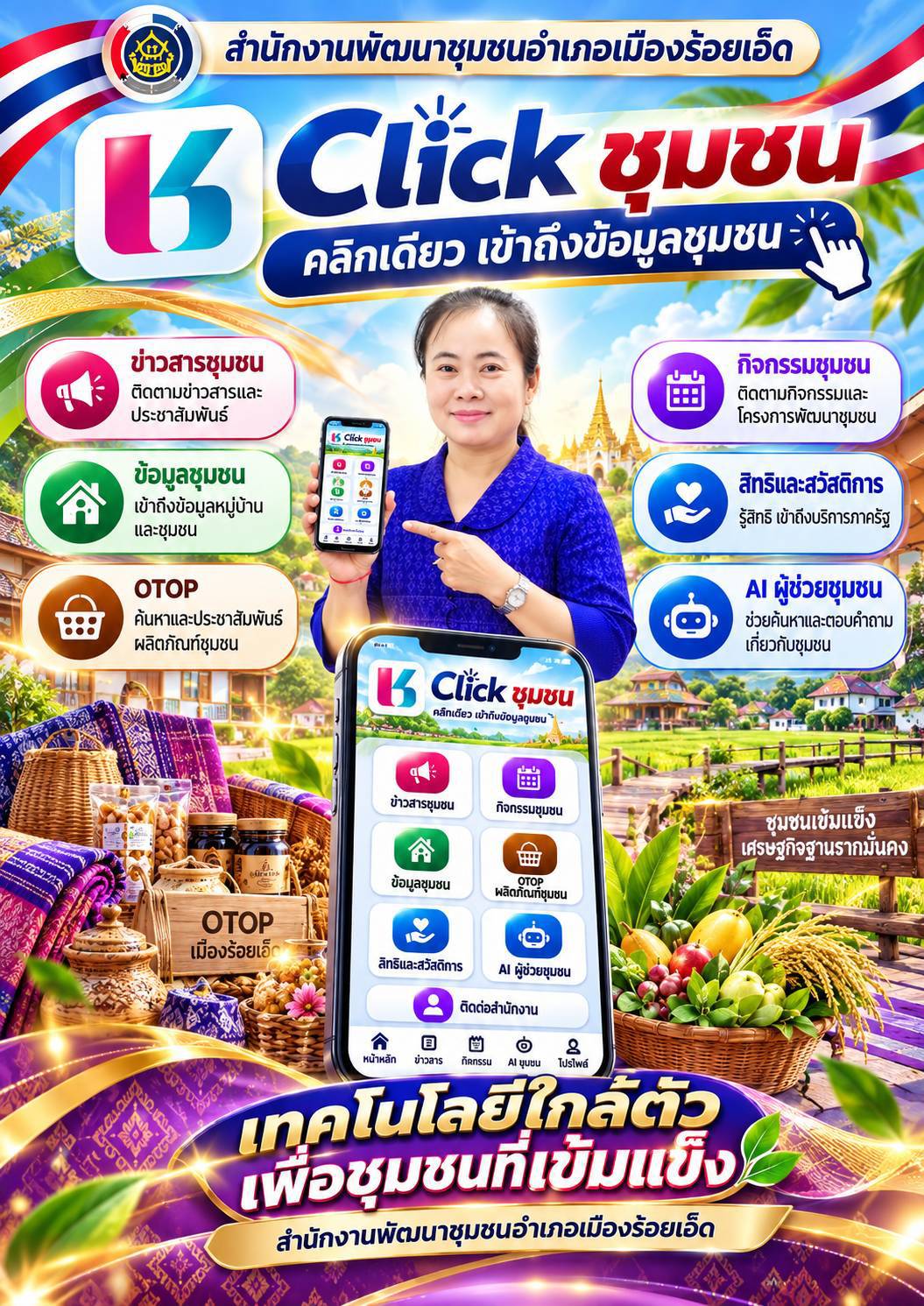 @ สำนักงานพัฒนาชุมชนอำเภอเมืองร้อยเอ็ด สนับสนุนการใช้แพลตฟอร์ม "Click ชุมชน"